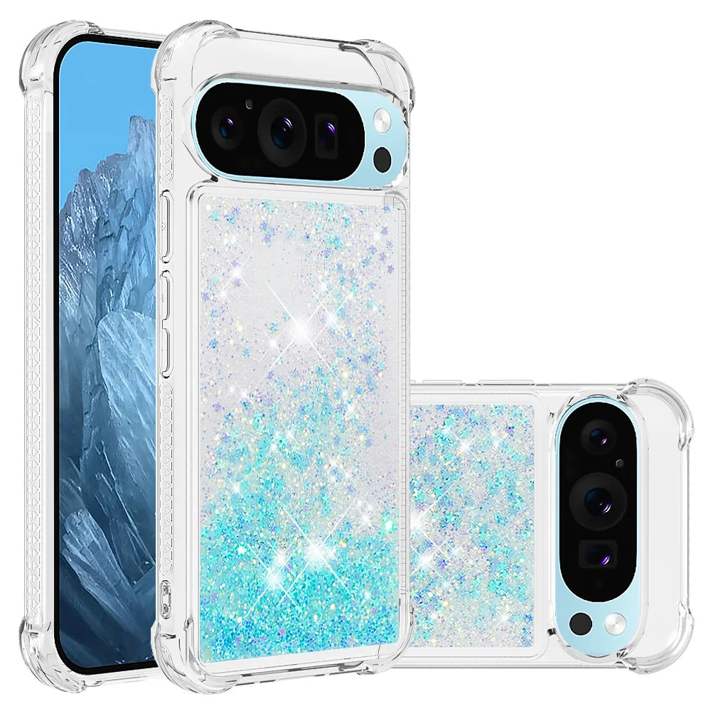 Cute Bling Glitter Liquid Quicksand Phone Case For Google Pixel 10 9 8 Pro XL 9A 8A 7A Anti Fall Protect Clear Soft Back Cover