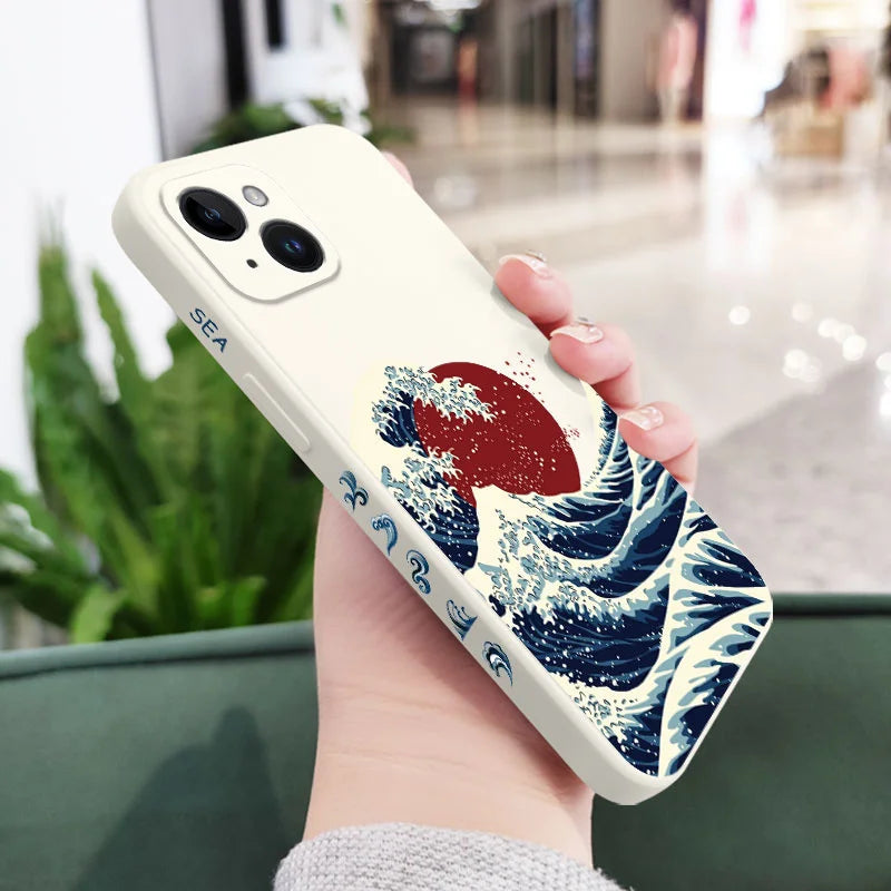 Red Sun Sea Waves Phone Case For iPhone 17 Air 16 16E 15 14 13 12 11 Pro Max Mini X XR XS  8 7 Plus 6 6S Plus Cover