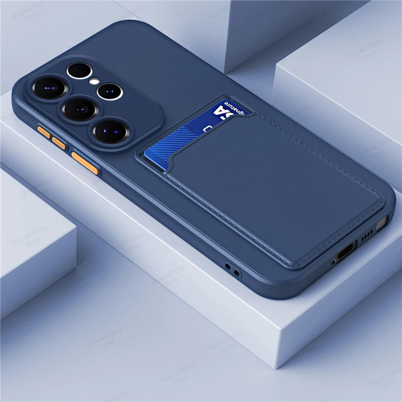Liquid Silicone Case For Samsung Galaxy S26 S25 S24 S23 S22 S21 Ultra Plus FE Edge Card Holder Case For Samsung A57 A56 A55 A54