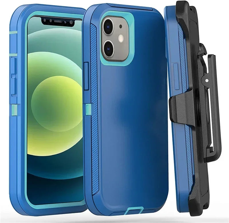 3 in 1 Military Armor Shockproof Phone Case For IPhone 16 15 14 13 12 11 Pro Max 14Plus XS XR Otter Case Box Belt Clip Cover