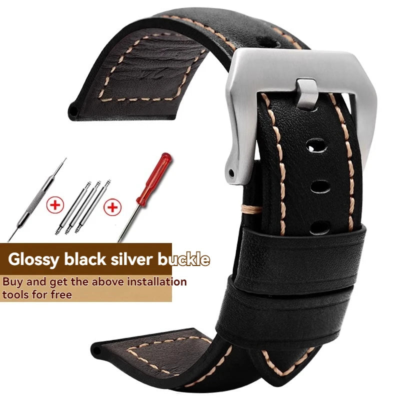 For Panerai Fossil SEIKO TISSOT Watchband Genuine Leather Bracelet male Frosted cowhide Strap Watch band 22 24mm 26m Accessories