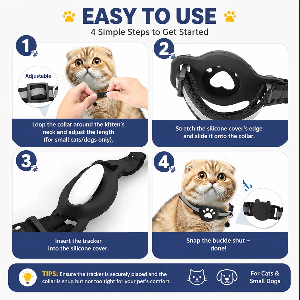 Dual System Pet Smart Tracker Tag With Cat Collar Android/iOS Anti-Lost GPS Tracker Works With Apple Find My /Google Find Hub
