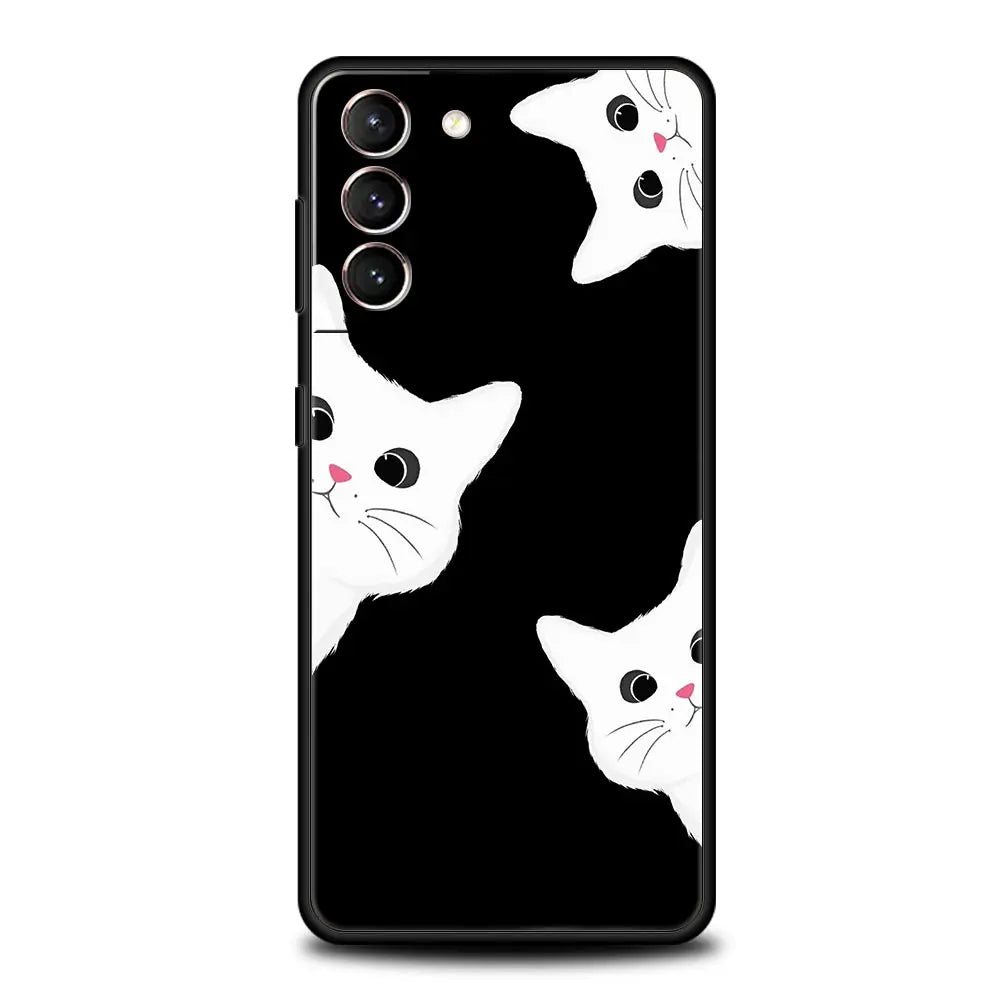Cute Cat Phone Case For Samsung Galaxy S24 S23 S22 S20 Ultra S21 FE 5G S10 S9 Plus S10E S8 Soft Silicone Cover