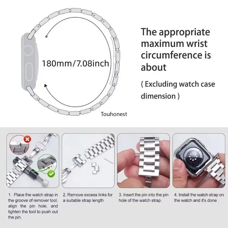 Stainless Steel Strap for Apple Watch Strap Series 10/9/8/7/6/5/4/3/SE Metal Bracelet 49mm 45mm 44mm 42mm 46mm 41mm 40mm 38mm