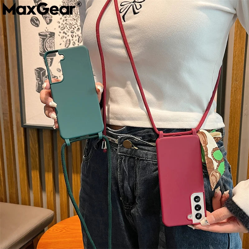Crossbody Lanyard Strap Case For Samsung Galaxy S26 S25 Edge S24 S23 S22 S21 S20 FE Plus Note 10 20 Ultra A41 A21S 5G Soft Cover