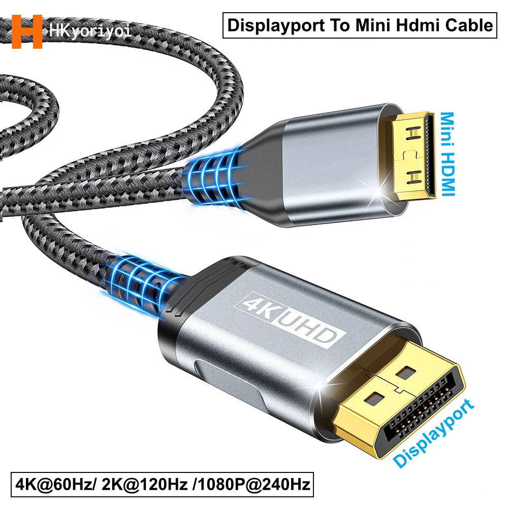 DP To Mini HDMI Cable Video UHD 4K@60Hz 2K 1080p Displayport Cable For Desktop Laptop Monitor Projector Mini PC