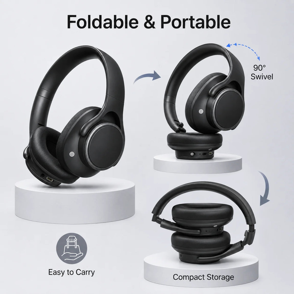 Wireless Headphones Bluetooth 6.0 ANC (Active Noise Cancelling) 40mm Drivers 50H Playtime Rotating Volume Dial Over-Ear Audio