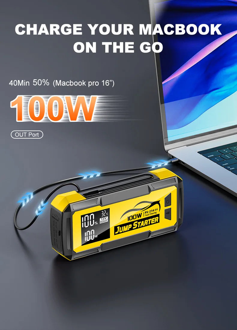 32000mAh 100W Car Emergency Battery Starter Jump Portable Power Bank Multi Function 8000A Ultra-Large Capacity Starting Device