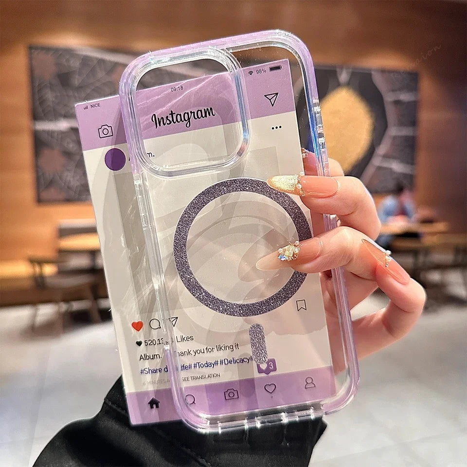 Glitter Color Blocking Magnetic Phone Case For iPhone 16E 15 14 13 12 11 16 Pro Max 15 16 Plus Luxury Protector Shockproof Cover