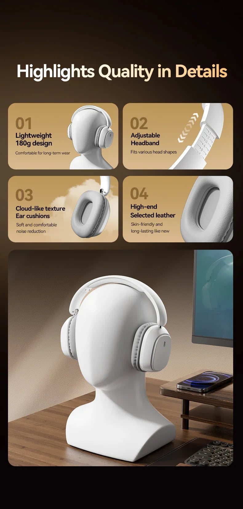 SY-T11 Wireless Headphones Bluetooth 5.3 Over Ear Headset With Mic Bass/Pop Mode Hi-Res HiFi Wired Headphones 90H APP For XiaoMi
