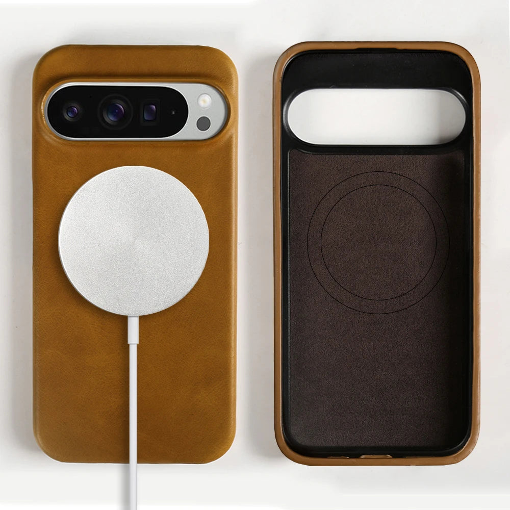 Vintag Oil Wax Magnetic Genuine Leather Case For Google Pixel 10 Pro XL 9 8Pro 6A 7Pro Aesthetic Phone Cover Back Coque Carcasa