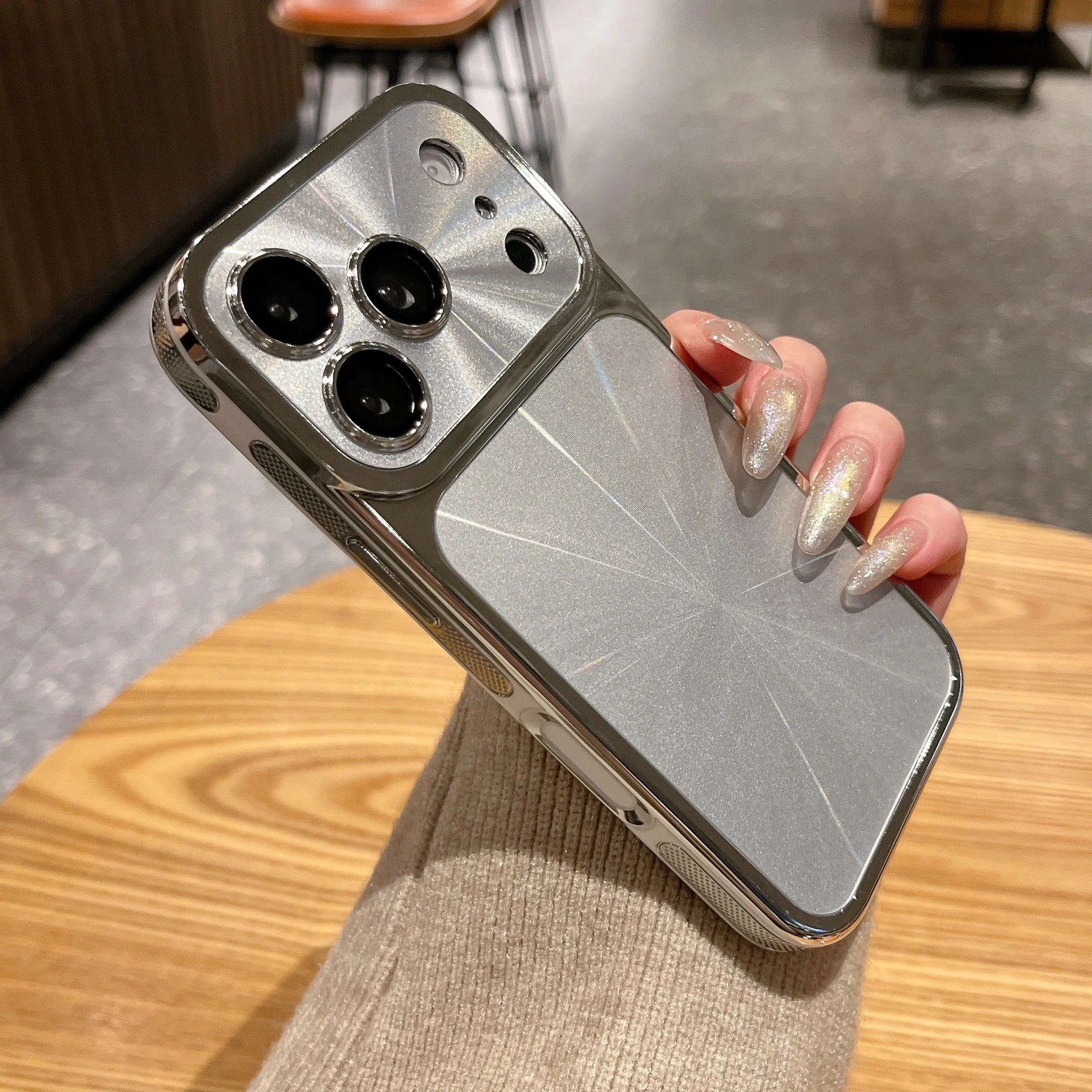 Shiny Electroplated CD Laser Pattern Case for iPhone 17 16 15 14 13 Pro Max Luxury Glitter Lens Protective Shockproof Cover