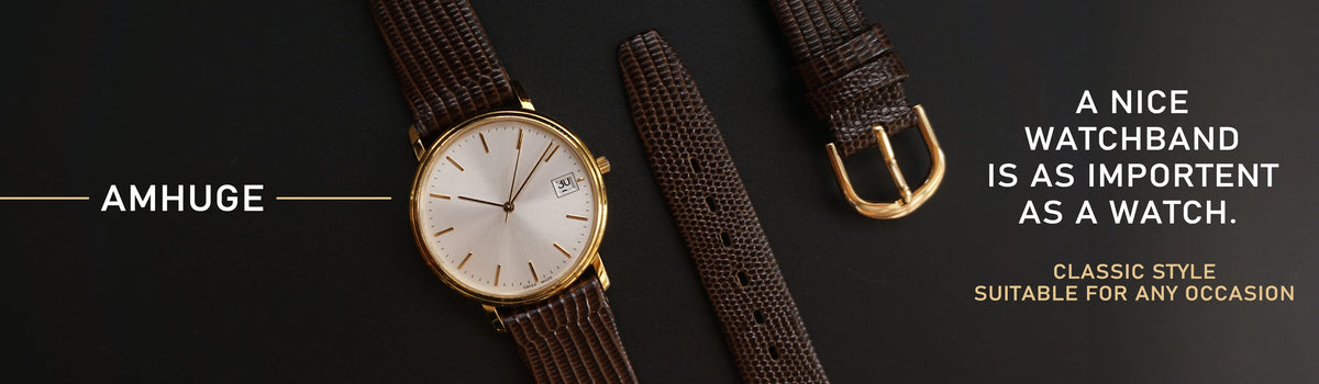 AMHUGE 12mm 14mm 16mm 17mm 18mm 19mm 20mm 21mm Vintage Watch Strap Lizard Embossed Calf Genuine Leather Thin and Soft Watch Band