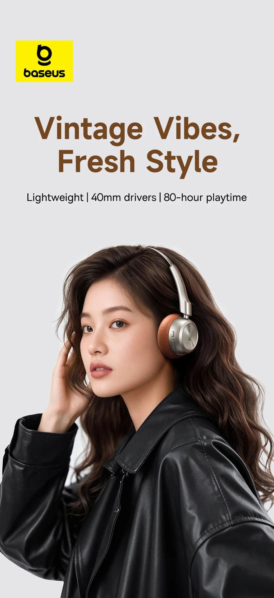 Baseus BH1 Air Wireless Headphones Bluetooth 6.0 ENC Noise Cancellation Lightweight 90g Over Ear Headset 80H Earphone
