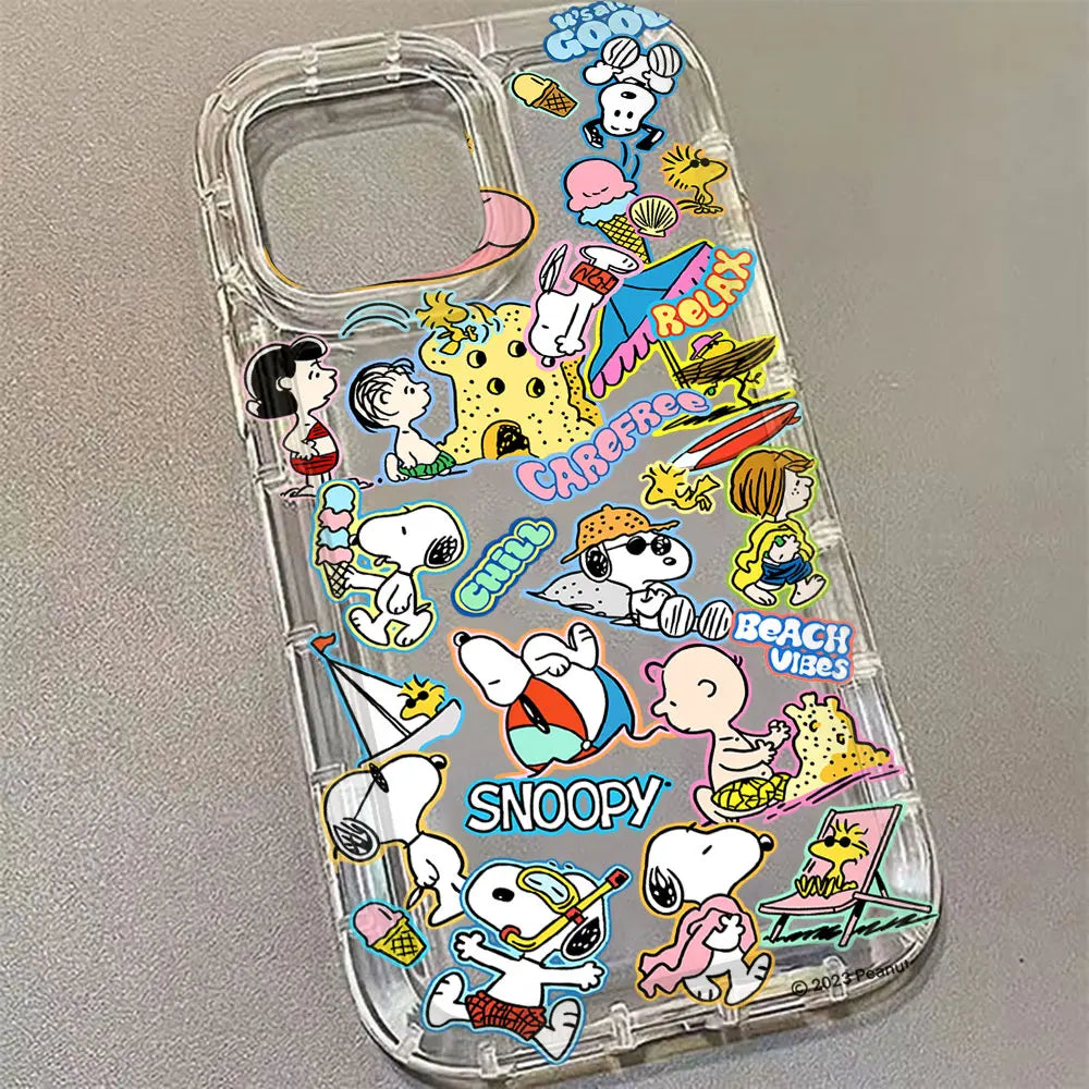 Lovely Cartoon Hot Snoopys Phone Case for iPhone 17 16 15 14 13 12 11 Pro Max Plus X XR XSMax Airbag Anti Fall Clear Back Cover
