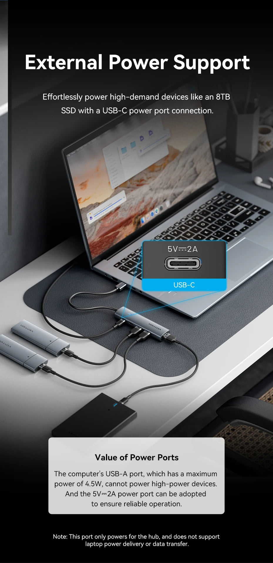 Vention USB A 3.0 HUB Metal Shell USB C 3.2 Gen 1 5Gbps Multi Adapter Splitter for Macbook Air Dell Lenovo PC Desktop Multi Hub