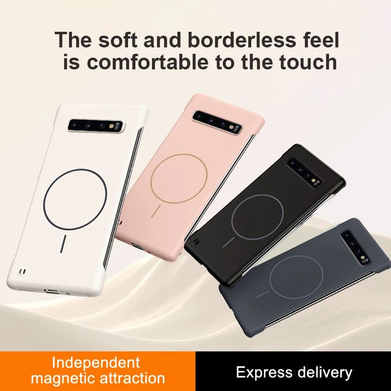for Magsafe Bezel-less Phone Case for Samsung S10 Plus S20+ S21 FE S22 S23 Note 20 Ultra Thin Frameless Hard PC Magnetic Cover