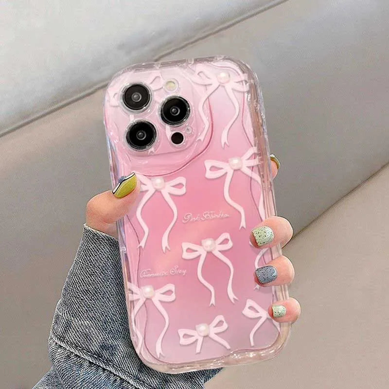 Pink Bow Pattern Chain Case For Samsung Galaxy S25 Ultra S22 S21 S20 Plus S21FE S20FE S25FE A31 Soft Silicone Cover