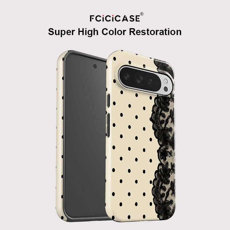 Fcicicase Lace Circular Dots Print Phone Case For Google Pixel 10A 7A 8A 10 9 Pro XL 10 9 8 Pro Anti-Drop Dual Layer Cover