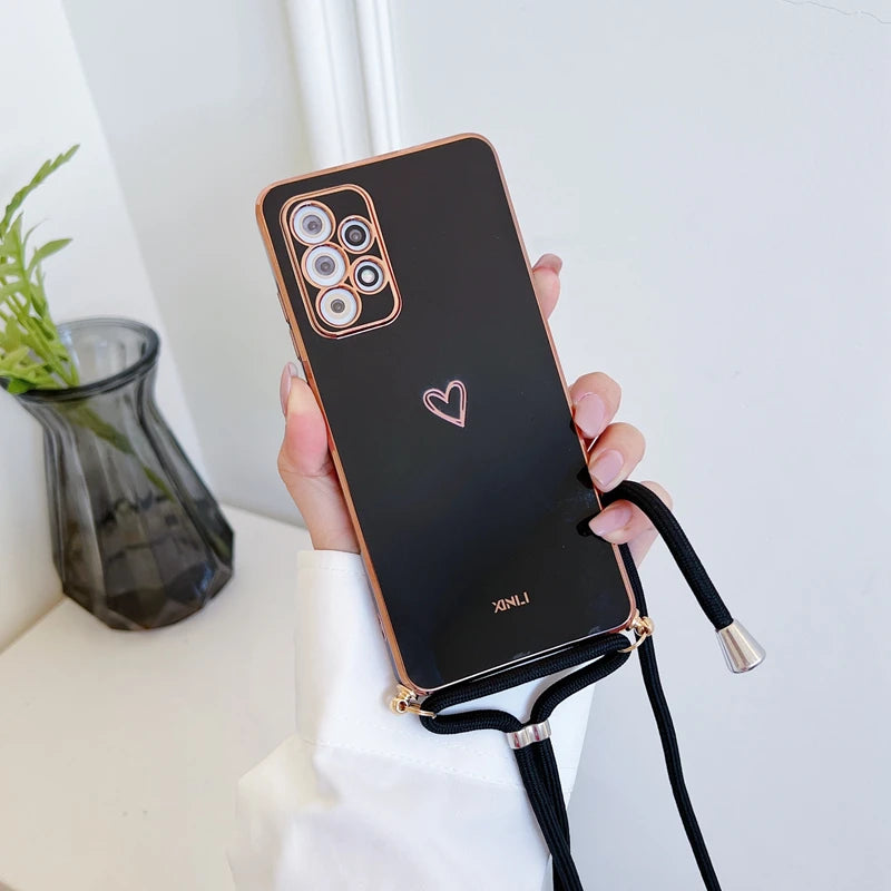 Crossbody Lanyard Strap Plating Case For Samsung Galaxy A53 A73 A33 A52 A52S A72 A32 A51 4G 5G S22 S21 S20 Fe Plus Ultra Cover