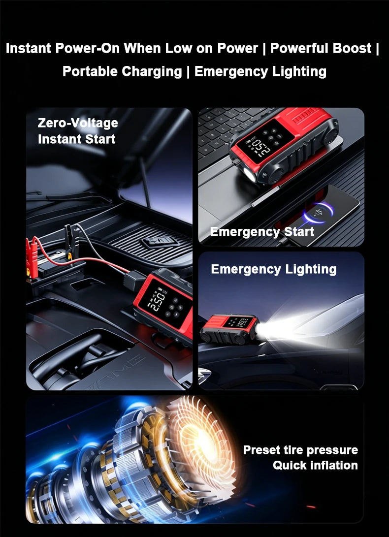 Car Jump Starter 1800A/600A 12V Car Tire Inflator Portable Charger Petrol Diesel Auto Starting Device Booster Emergency Starter