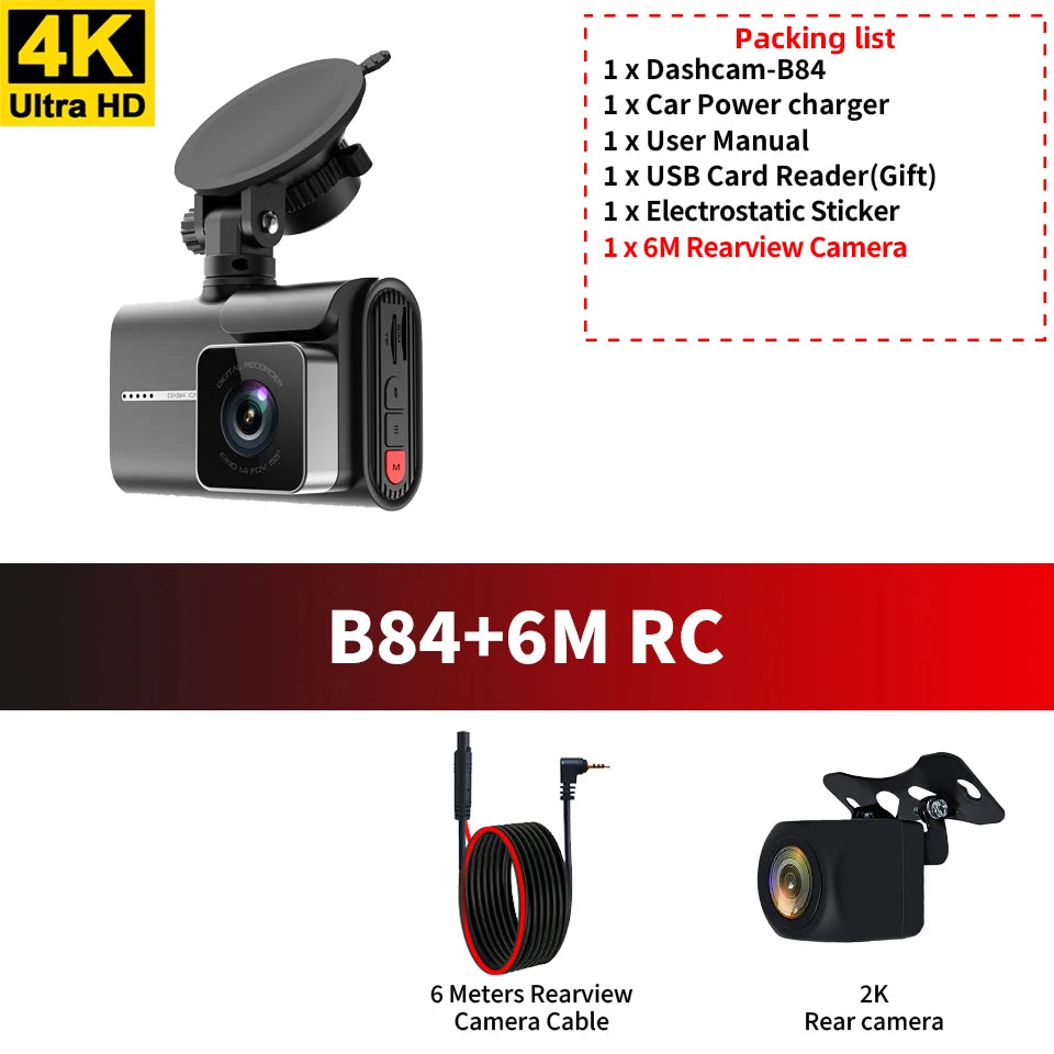 ACCEO Dash Cam 4k Front Lens Car Driving Recorder Built-in WiFi Optional 2K Rear Camera HD Night Vision Support GPS Car DVR