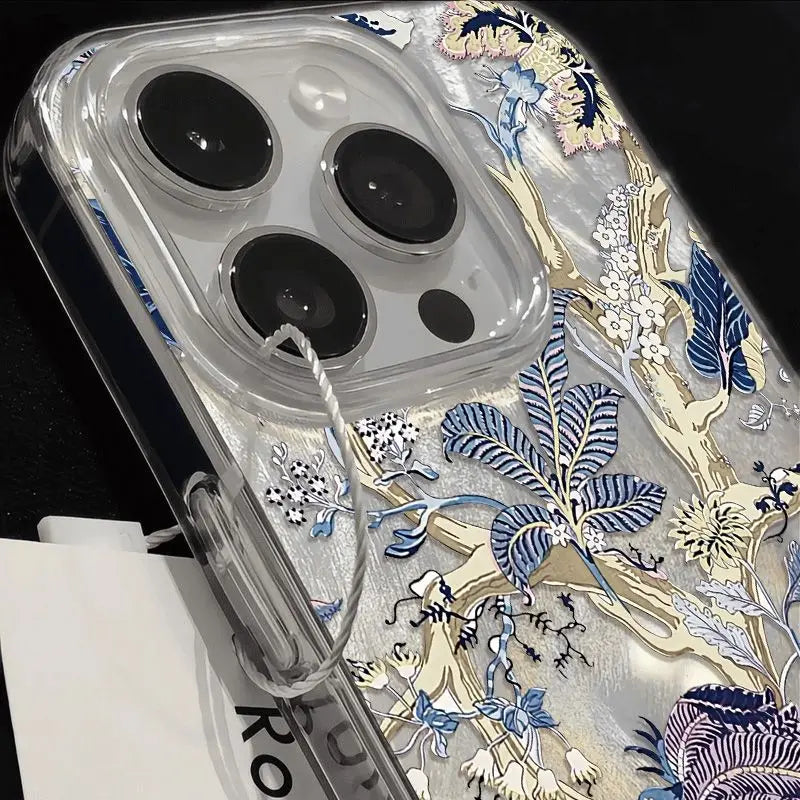 Fashion Retro Artistic Flower Phone Case For iPhone 17 16 15 14 13 12 11 Pro Max XR XS MAX 7 8 PLUS INS Shake Proof Laser Cover