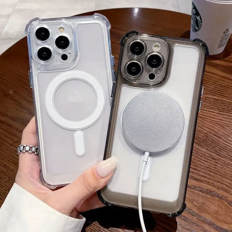 Luxury Wireless Charge For Magsafe Transparent Case For iPhone 15 16 14 13 17 12 Pro Max Magnetic Shockproof Soft Bumper Cover