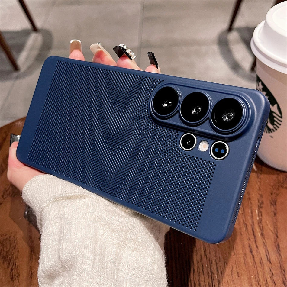 Heat Dissipation Breathable Mesh PC Case For Samsung Galaxy S26 S25 S24 S23 S22 Ultra S21 Plus Len Protect Thin Matte Hard Cover
