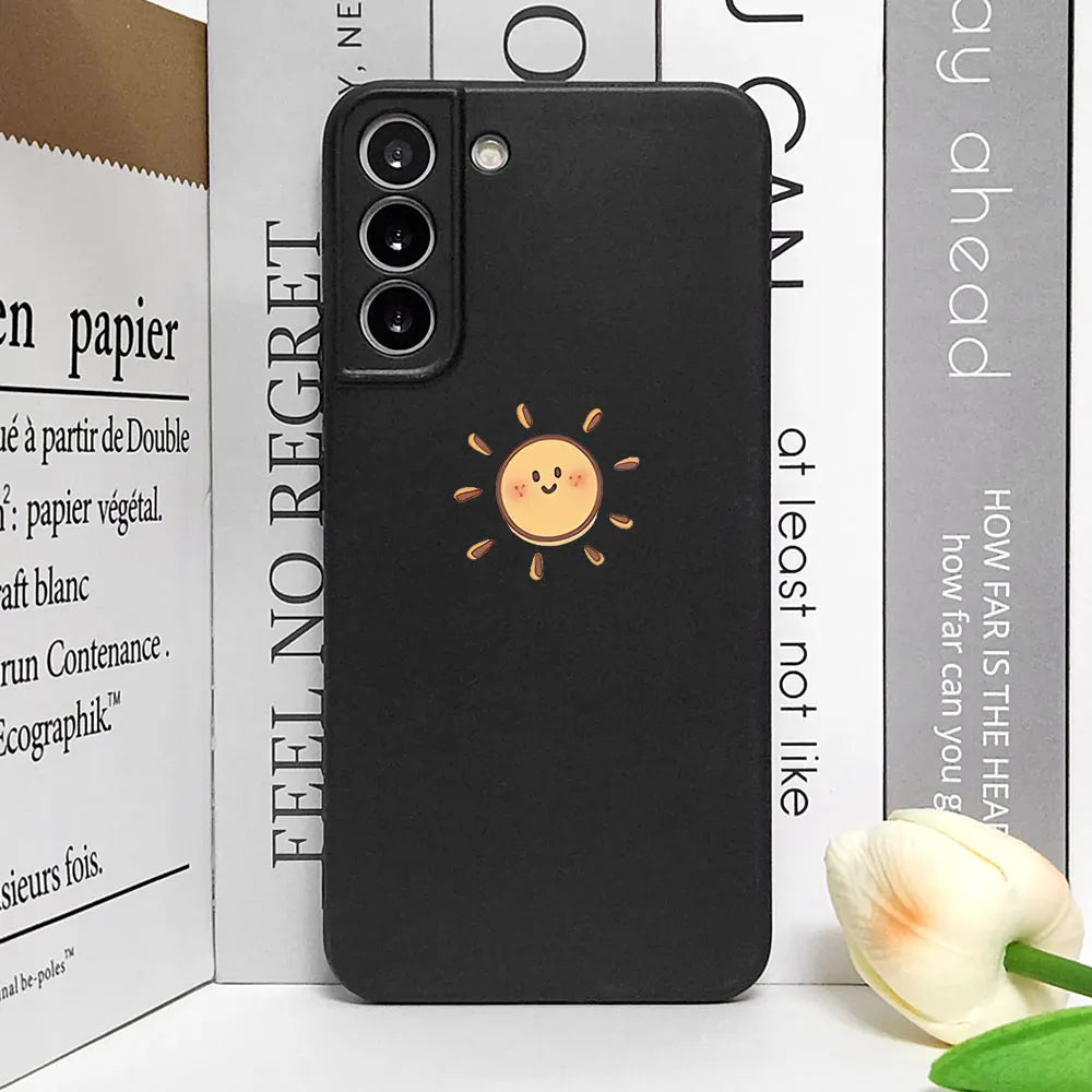 Simple Sun Moon Mountain Couples Painted Phone Case For Samsung Galaxy S23 S24 S25 Ultra S22 S21 S20 Plus FE A15 A54 A55 Cover