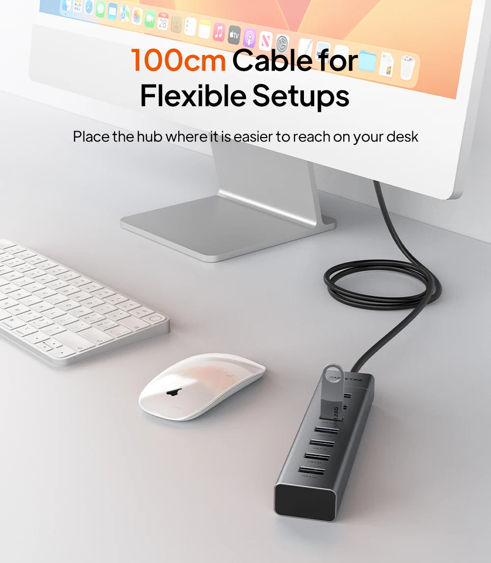 CABLETIME 7 IN 1 USB A Hub USB C HUB USB 3.0 5Gbps Fast Data Transfer Aluminum Durable Shell for Laptop Mac TV Hard Drive C HUB