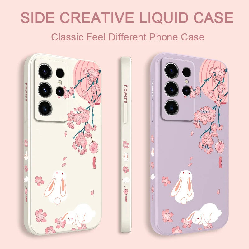 Peach Bunny Phone Case For Samsung Galaxy S23 S22 S21 S20 Ultra Plus FE S10 S9 S10E Note 20 ultra 10 9 Plus Cover
