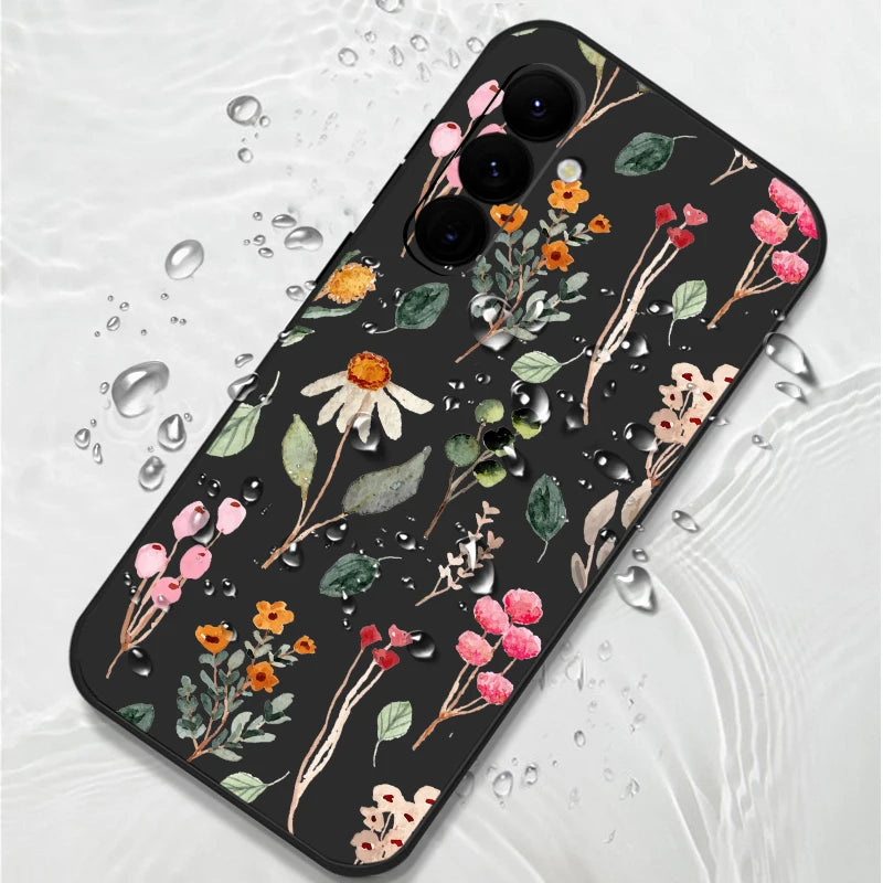 Luxury Flower Print Lanyard Case For Samsung Galaxy A55 A54 A56 5G A35 S26 A15 A14 A34 A52 A17 S21 FE S22 S23 S25 S24 Ultra Capa