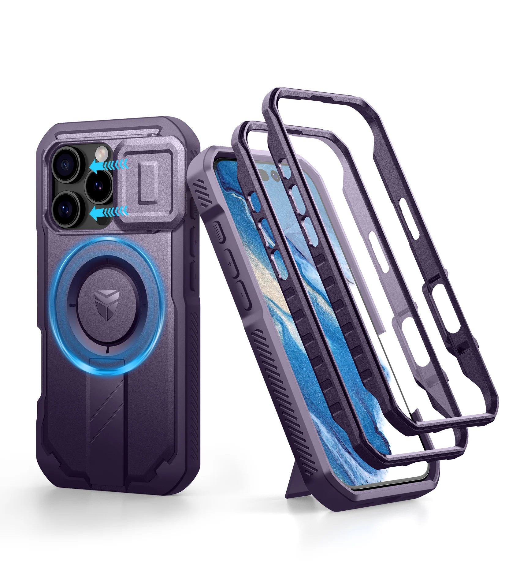 Dexnor For iPhone 16 Pro Case with MagSafe Rugged Shockproof with Built-in Sliding Camera Cover Built-in Screen Protector holder