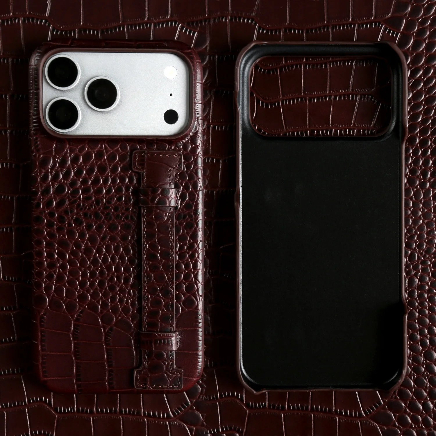 Luxury Genuine Leather Case With Wrist Strap Kickstand For iPhone 17 Pro Max 16 15 14 13 12 Crocodile Pattern Protective Funda