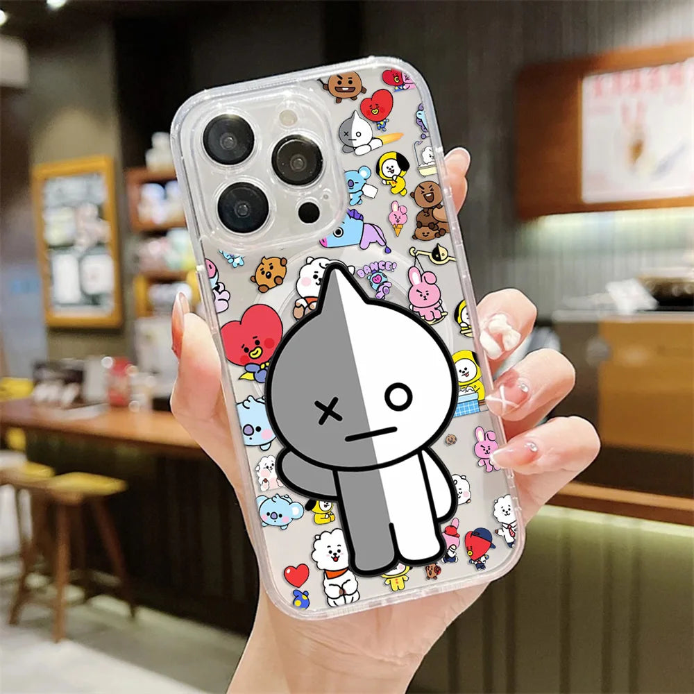 NEW Cartoon  B-BTS Magnetic Phone Case for iPhone 17 16 15 14 13 12 11 8 7 Air Plus Pro Max X XR XSMax Soft Clear Tpu Cover