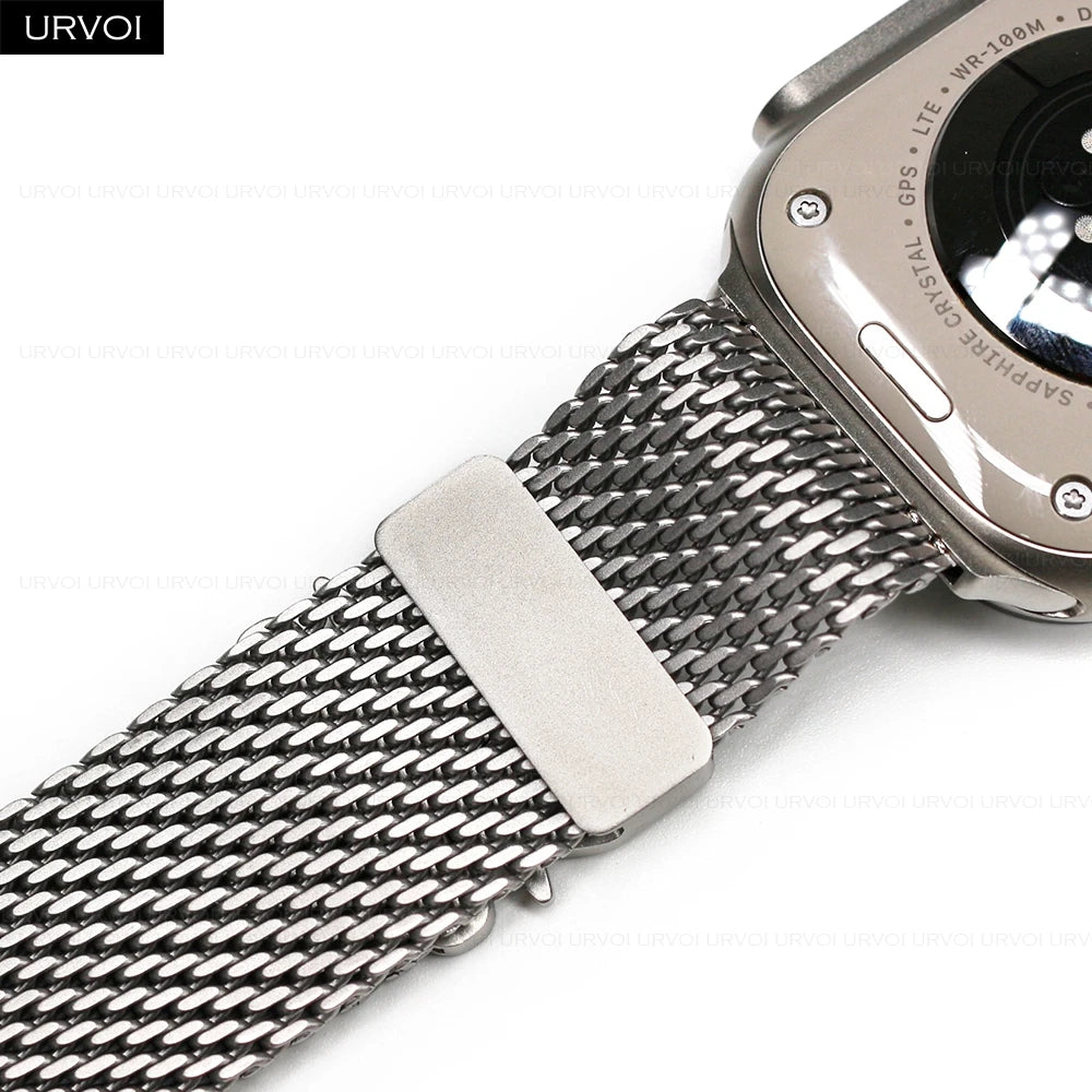 URVOI Band for Apple Watch Ultra 4 3 2 Series 12 11 10 SE3 Stainless Steel Mesh Strap for iWatch Secure Parachute Buckle 46 49mm