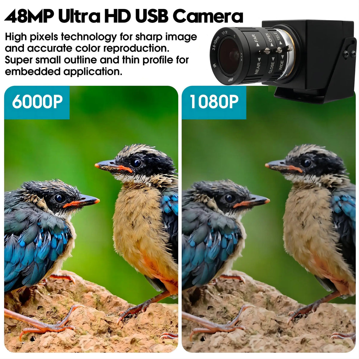 ELP 48MP USB Camera IMX586 8K CMOS UVC Mini USB Webcam Industrial Video Camera with 3.6-10mm Varifocal Zoom Lens