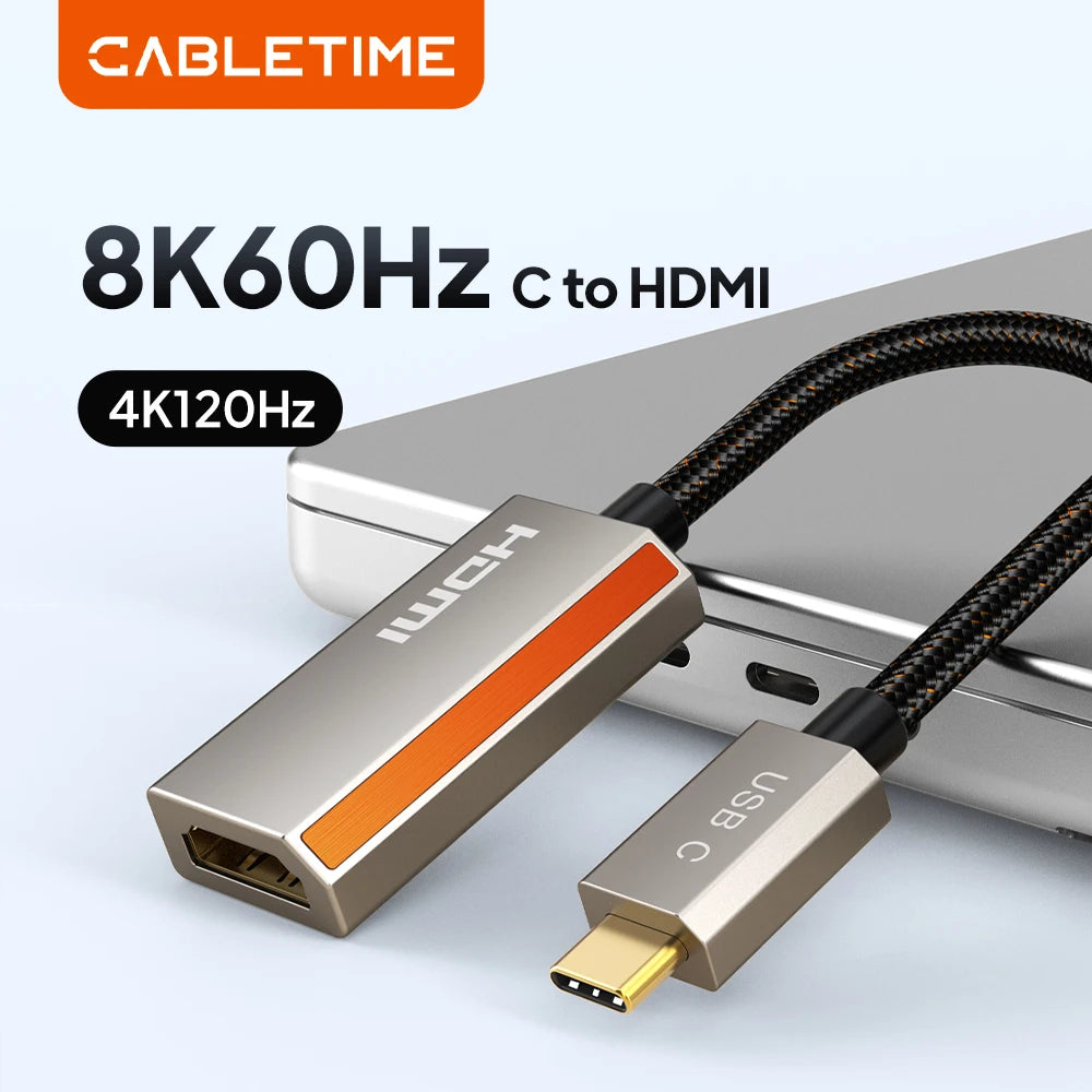CABLETIME 8K USB C to HDMI Adapter 4K 144Hz HDR 10 Zinc Alloy for Gen 2 USB C Devices Macbook Air iPad Pro Tablet C451