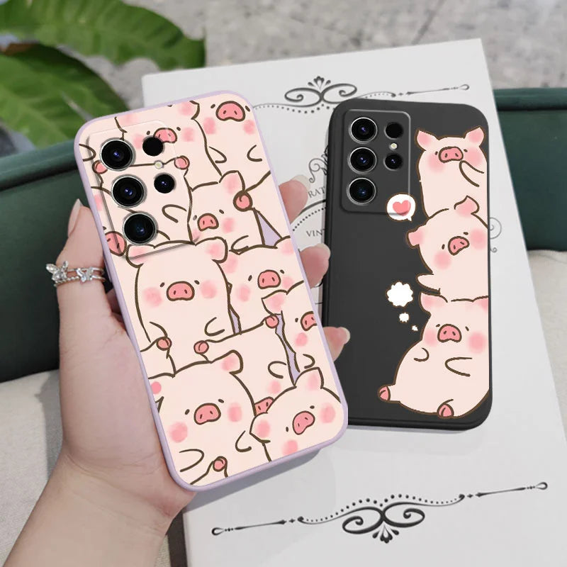 Cute Pink Pig Phone Case For Samsung Galaxy S25FE S24 S23 S22 S21 S20 S10 S10E Ultra Plus FE Note 20 Ultra 10 Plus Cover