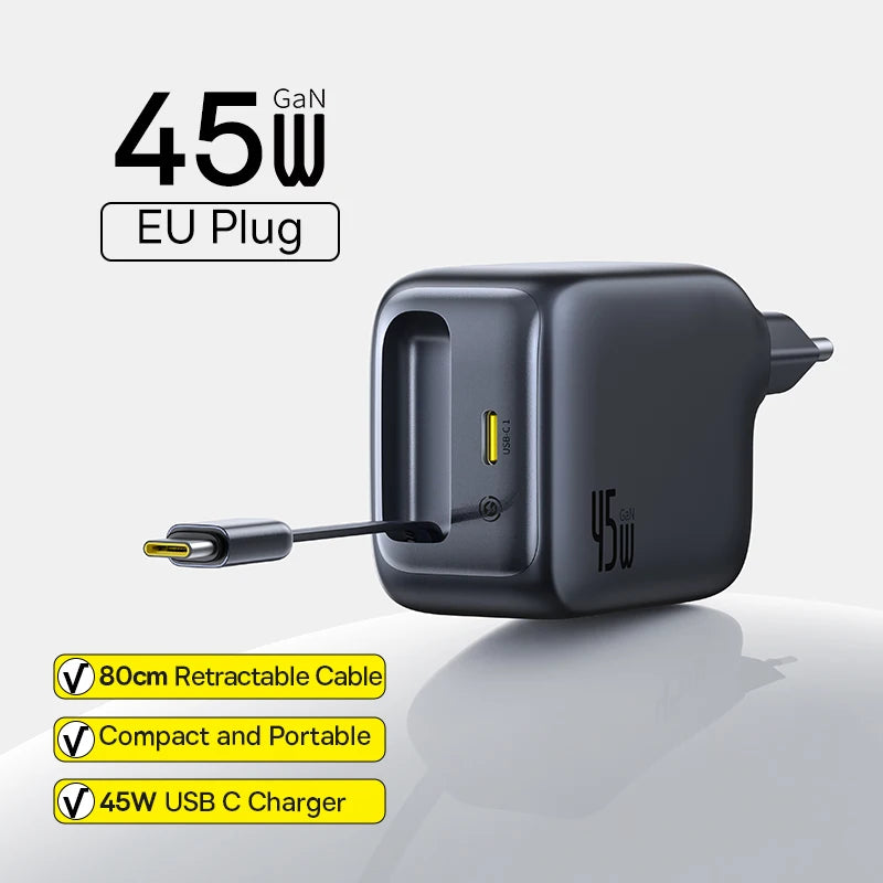 Baseus 67W 100W Fast Charger GaN Charger USB C Retractable Cable Phone Charger For iPhone Samsung Laptop Charger PD QC Charger