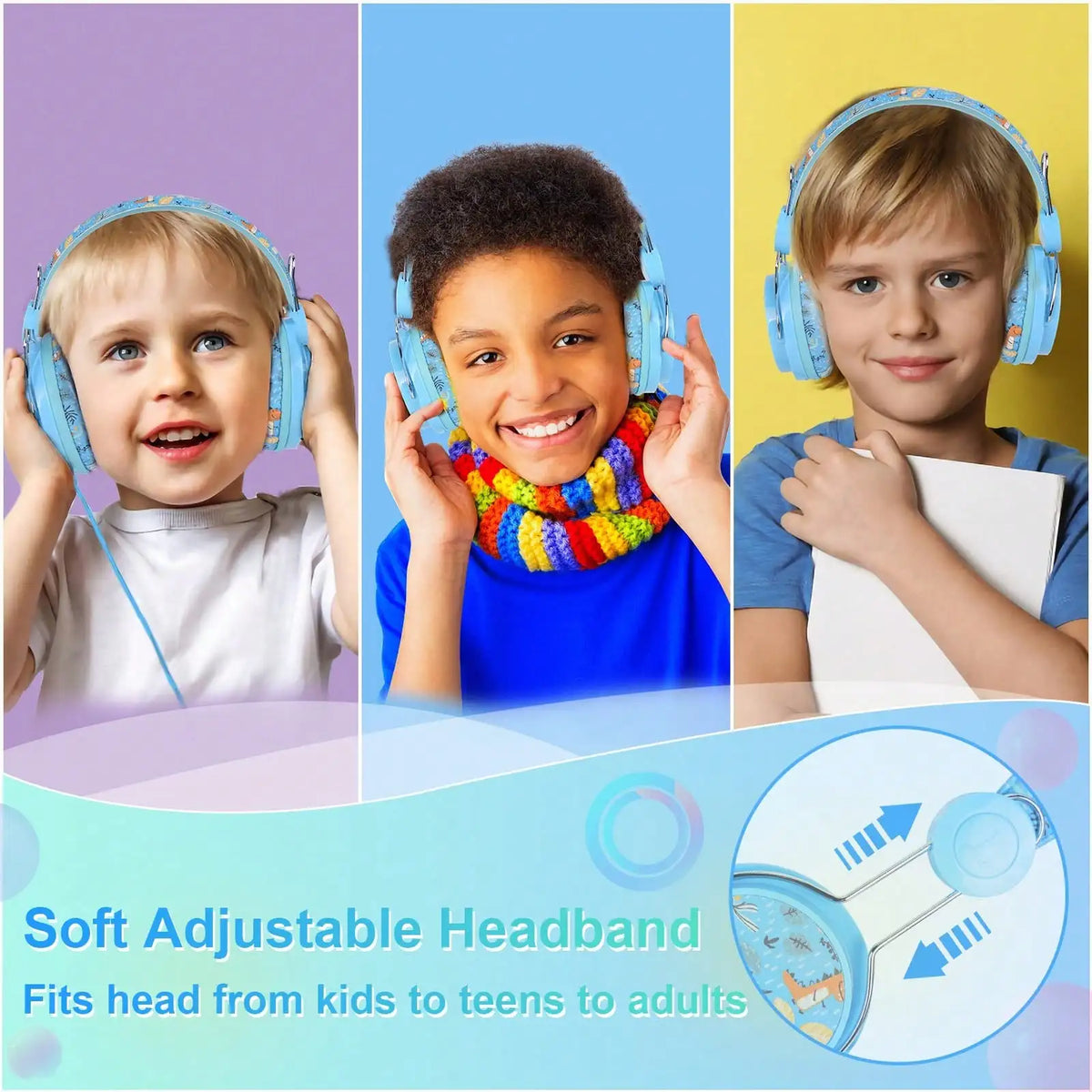 Dinosaurs Kids Headphones with Mic for School/Travel Stereo Sound Over-Ear for Kid Foldable 3.5mm Wired Headphones Kids Gifts