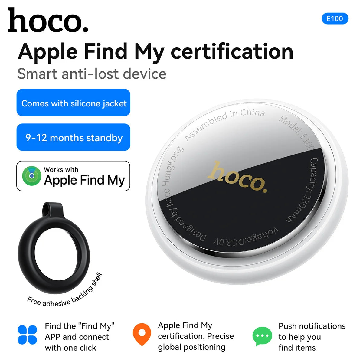 HOCO E100 Smart GPS Tracker Mini Tag Anti-Lost Device with Case for iOS Apple Find My App Car Key Pet Kids Thin Locator Finder