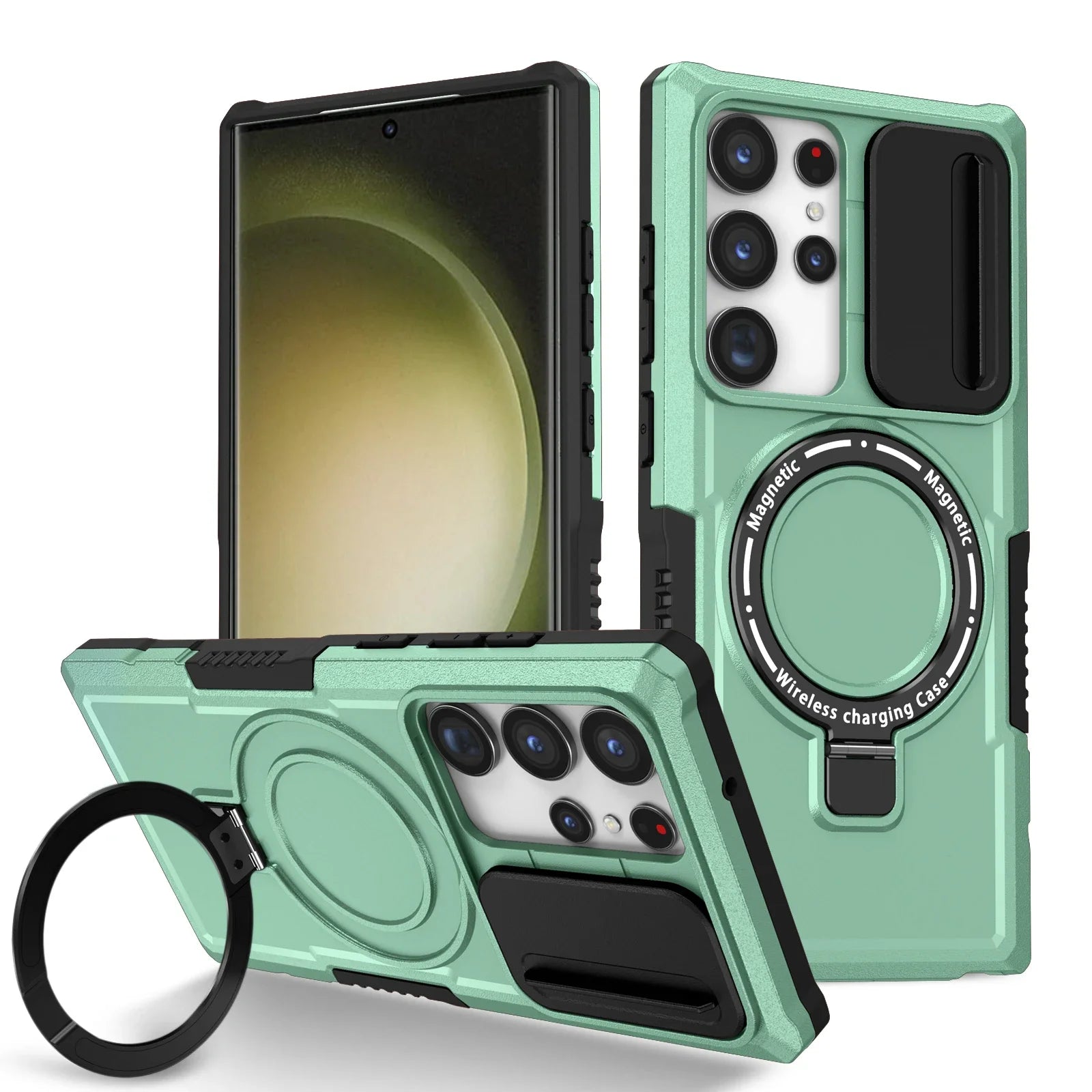 Hybrid Armor Case For Samsung Galaxy S25 S23 S24 25Ultra S22 Plus S26 Note 20 S23 FE Car Holder Magnetic Wireless Charging Cover
