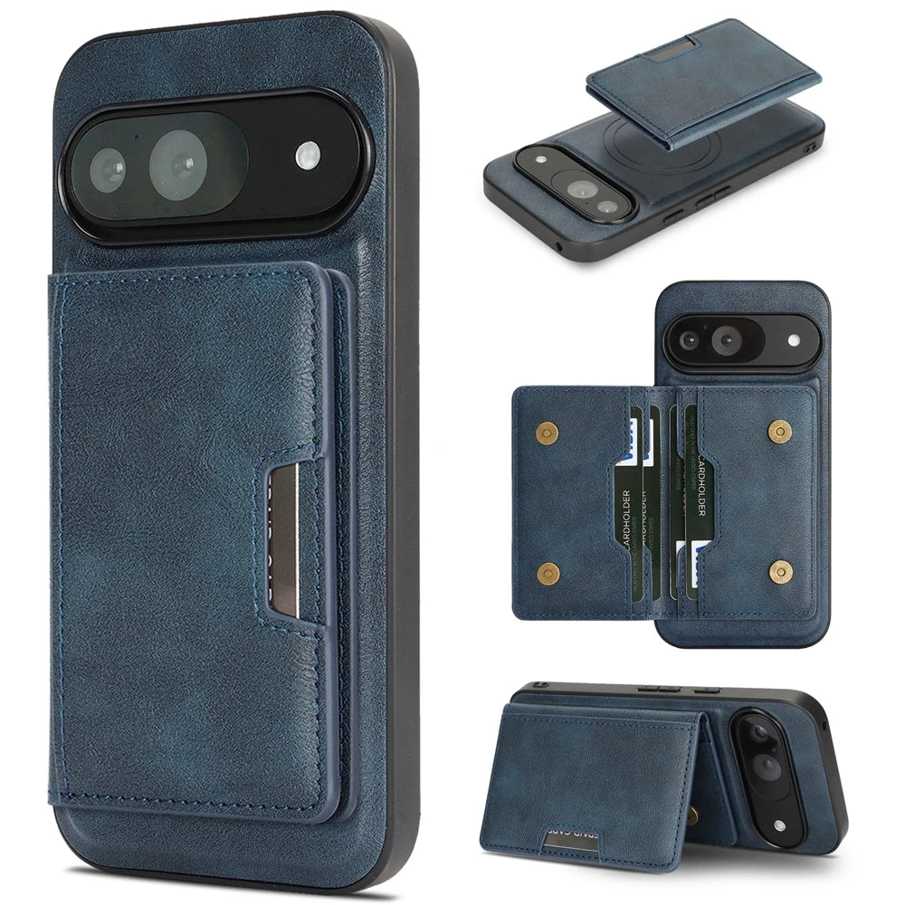 2 In 1 Magnetic Leather Case For Google Pixel 10 9 8 9a 8a Pro Xl 10pro 9pro 8pro Cards Slots Holder Kickstand Bag Phone Cover