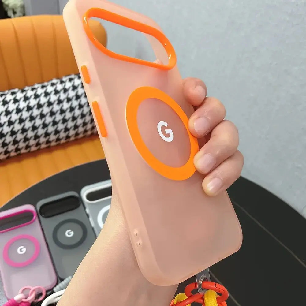 Matte for Magsafe Hand Wrist Strap Case for Google Pixel 10 9 Pro XL 8 9A 8A Magnetic Lanyard Candy Color Shockproof Cover