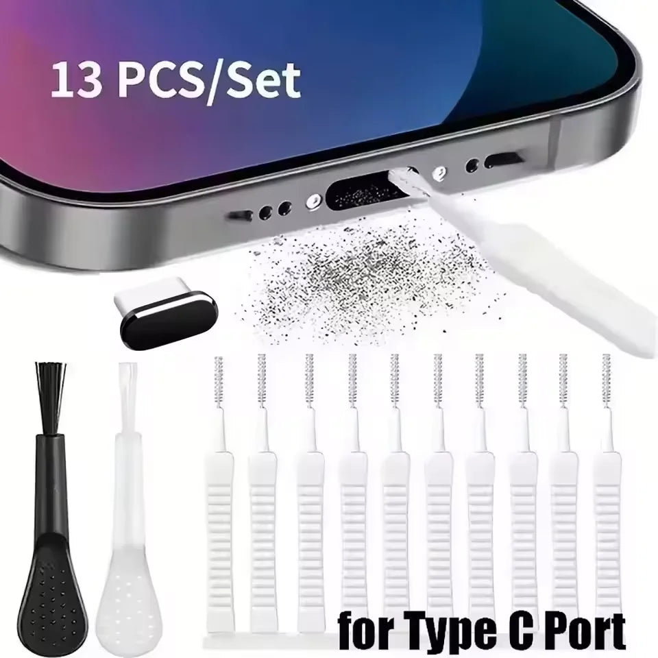 Cell Phone Charging Port Dust Plug with Cleaning Brush for IPhone 15 14 13 16Pro Max Plus Samsung Xiaomi IOS Type C Cleaner Set