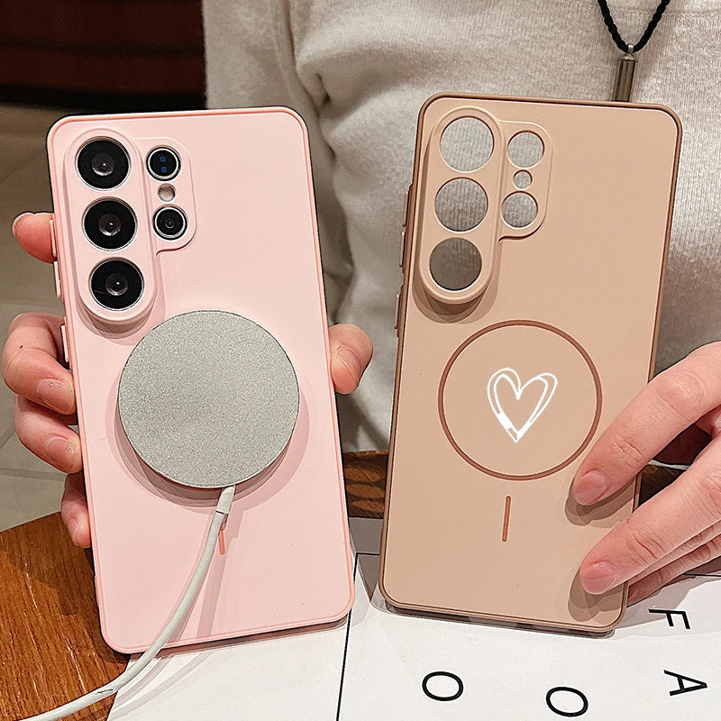 Love Heart Print Magnetic Phone Case For Samsung Galaxy S26 S25 S24 S23 Ultra S25 FE A57 A37 A17 A56 A55 A36 A16 A15 5G PC Cover