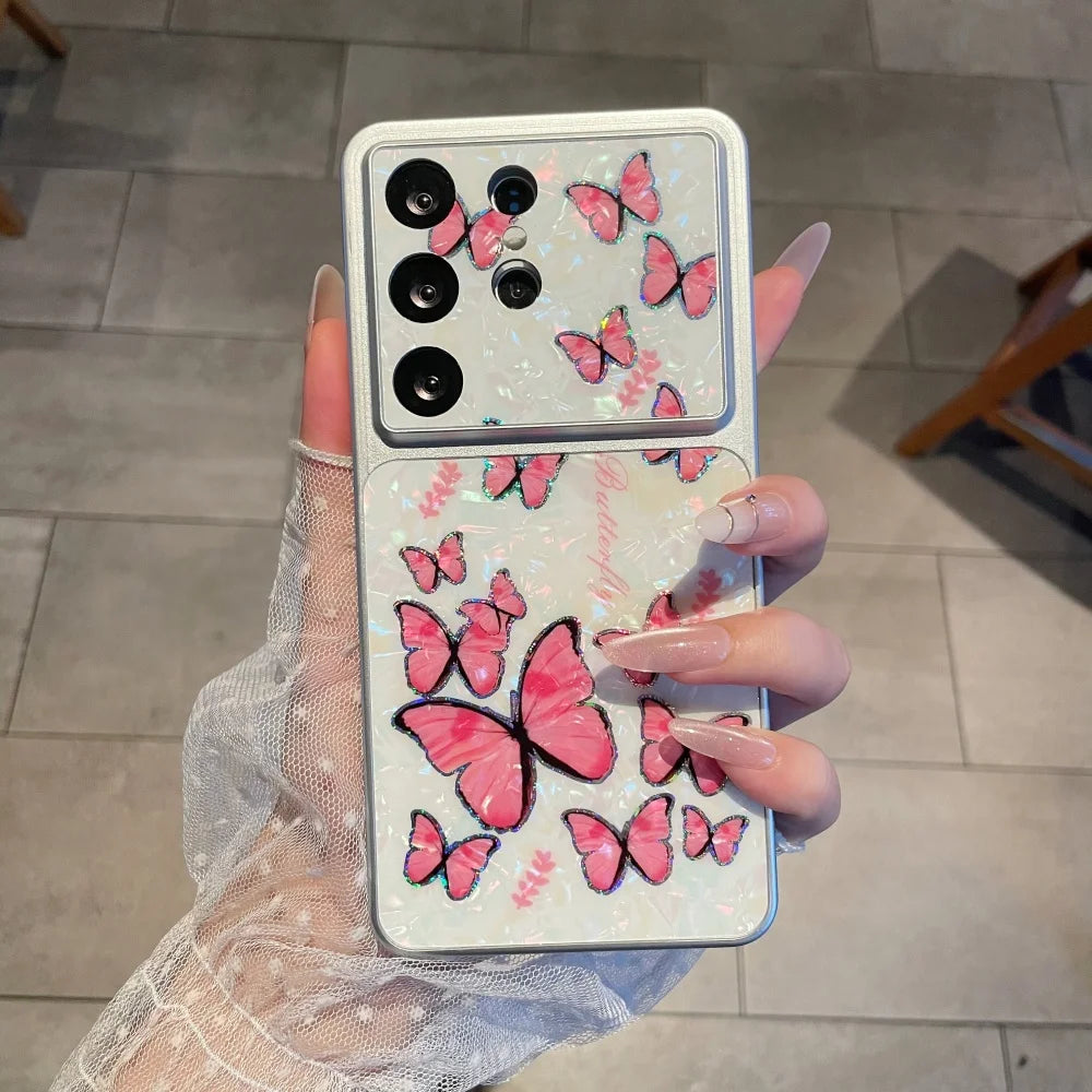 Luxury Butterfly Shell Pattern Cute Case For Samsung S26 S25 S24 Ultra for Galaxy S26 +  Plus S25 S24 FE Shockproof Cover Fundus