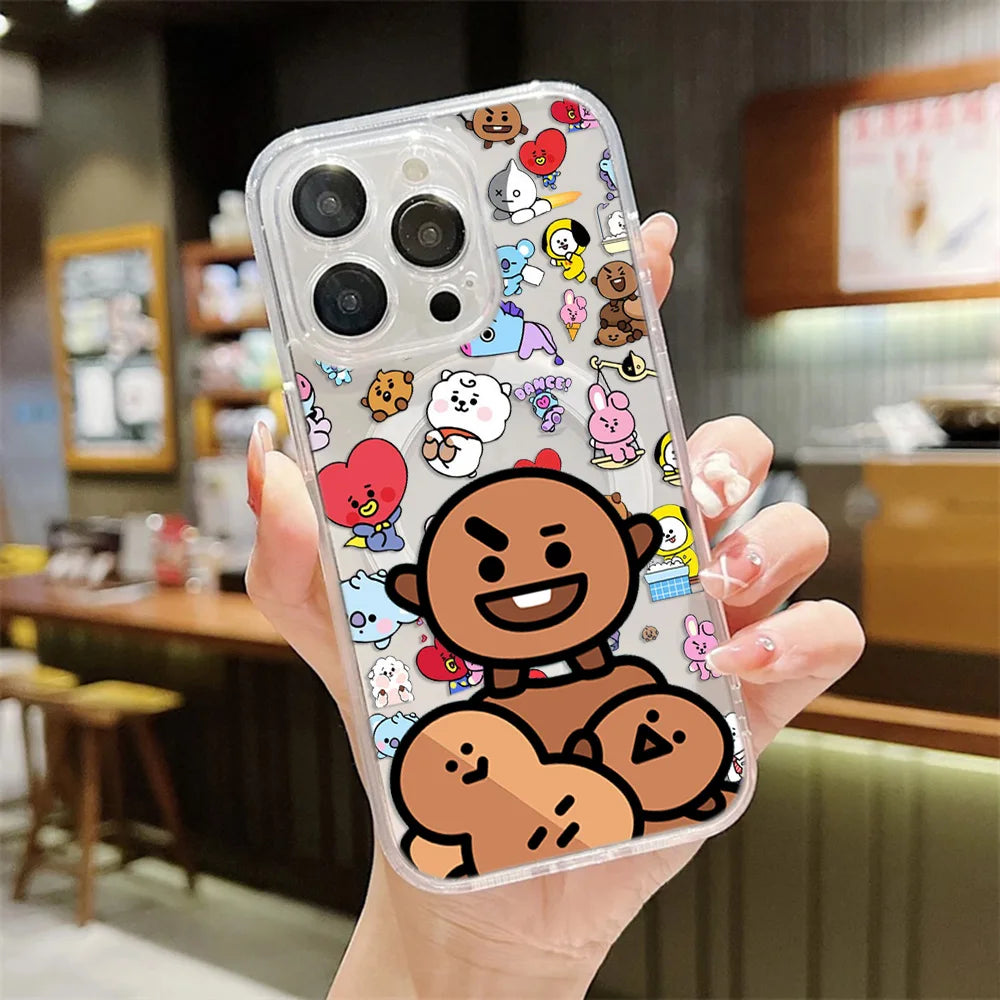 NEW Cartoon  B-BTS Magnetic Phone Case for iPhone 17 16 15 14 13 12 11 8 7 Air Plus Pro Max X XR XSMax Soft Clear Tpu Cover